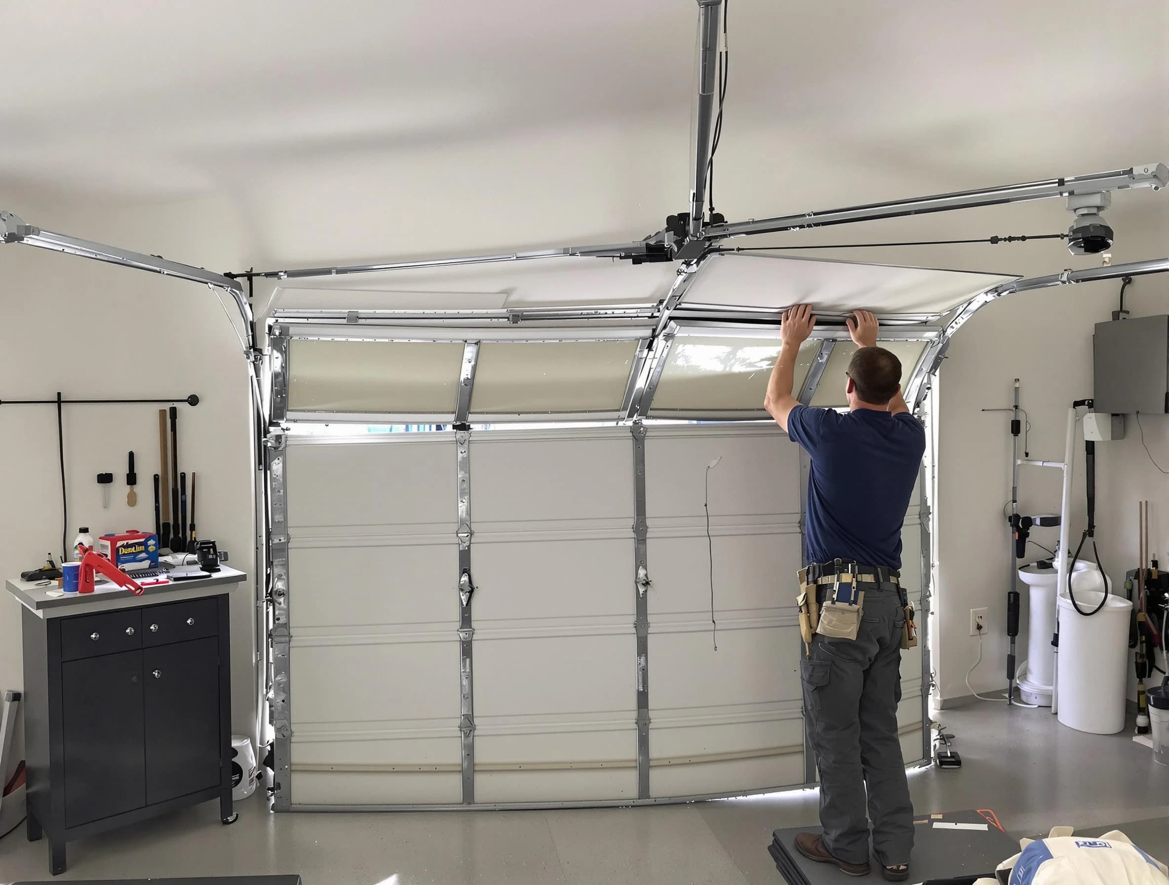 Evergreen Garage Door Repair specialist performing precise section replacement on Evergreen garage door
