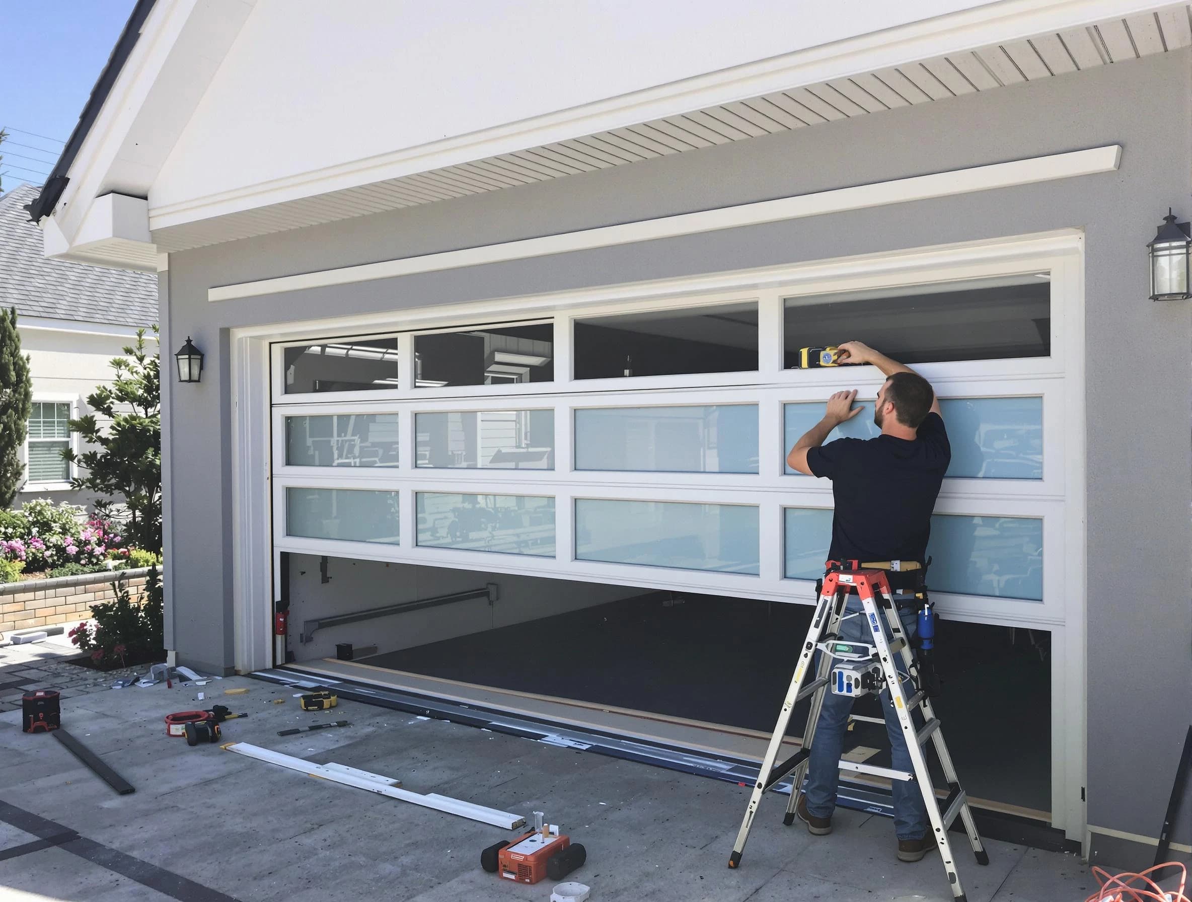 Evergreen Garage Door Repair team performing garage door replacement in Evergreen