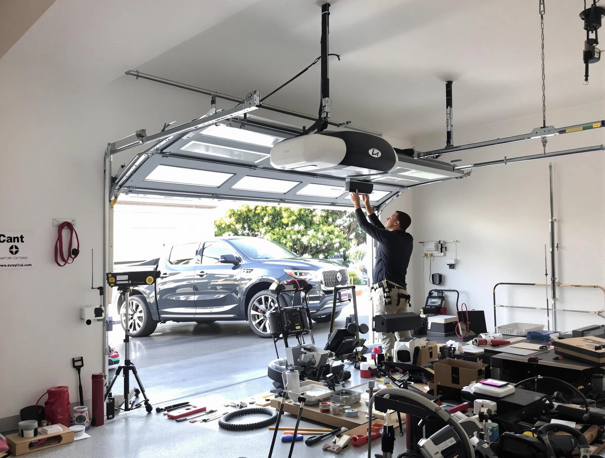 Evergreen Garage Door Repair specialist installing smart garage door opener system in Evergreen home