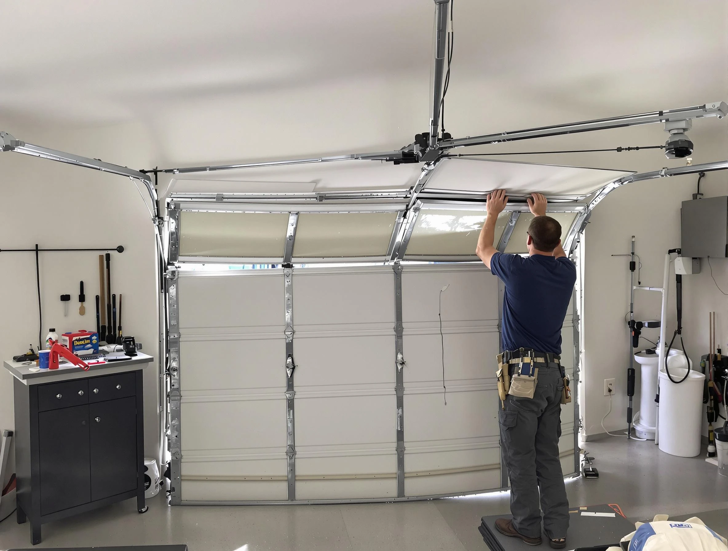 Evergreen Garage Door Repair specialist performing precise section replacement on Evergreen garage door